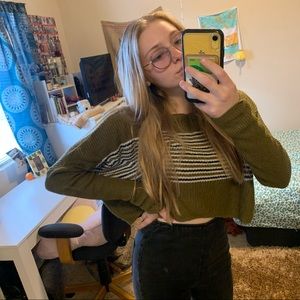 Green and white crop striped Urban Outfitters sweater